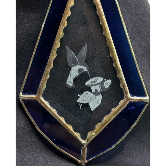 Vintage Stained Glass Hummingbird Sun Catcher Etched Bird Flower Handcrafted Art - Picture 4 of 9